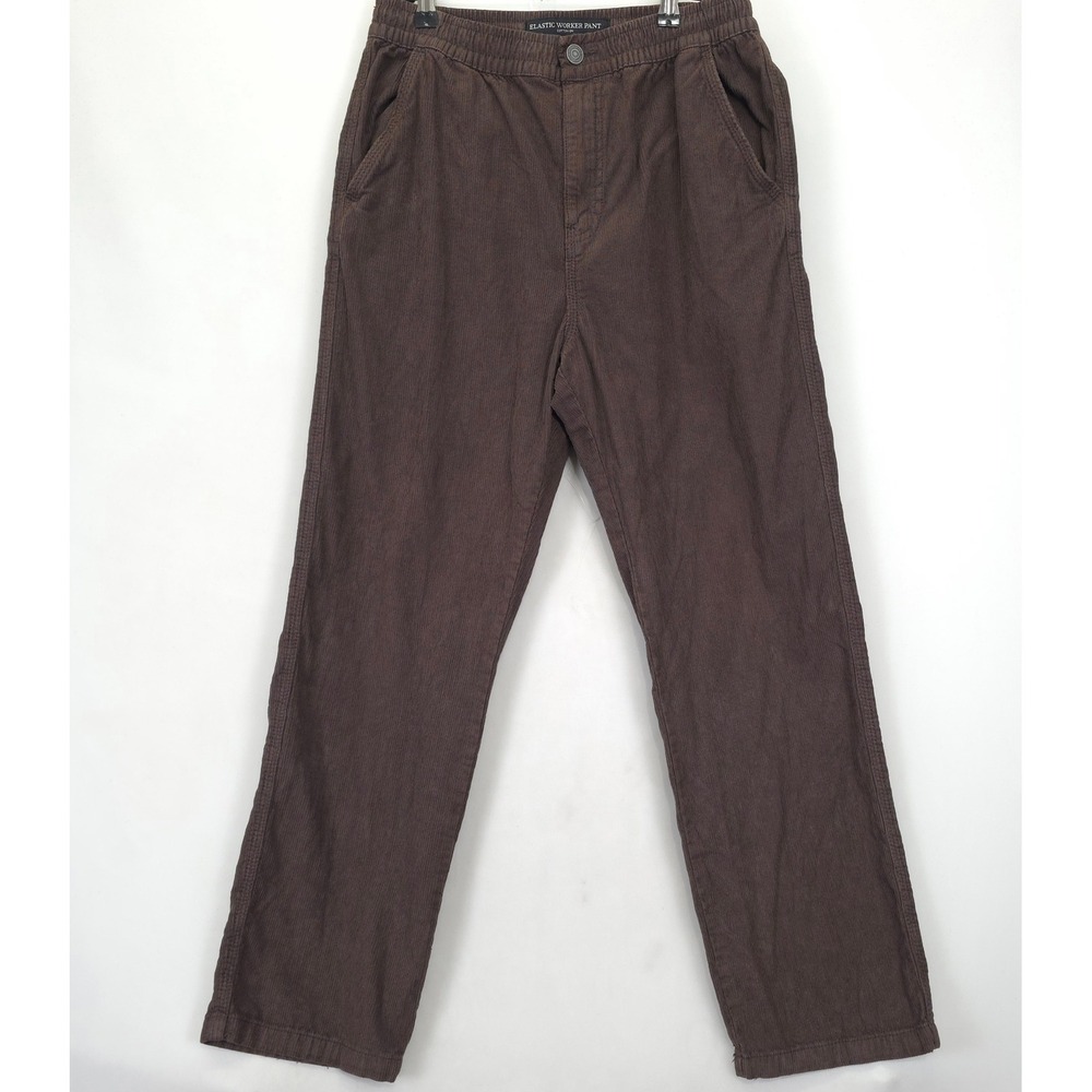 Cotton On Elastic Worker Pants Brown Corduroy Men's S Relaxed Fit 100% Cotton‎